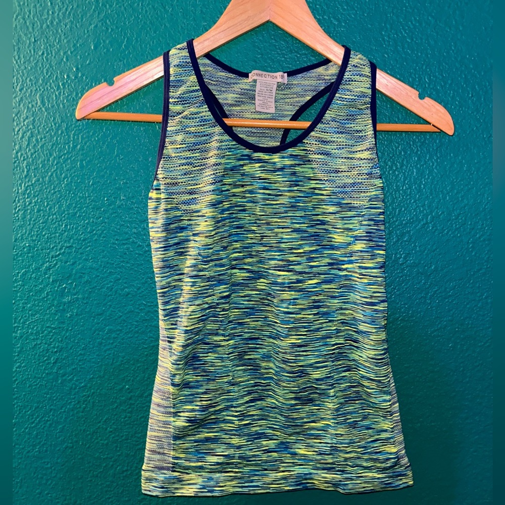 Connection 18 size small/medium blue and green static print athletic racer back